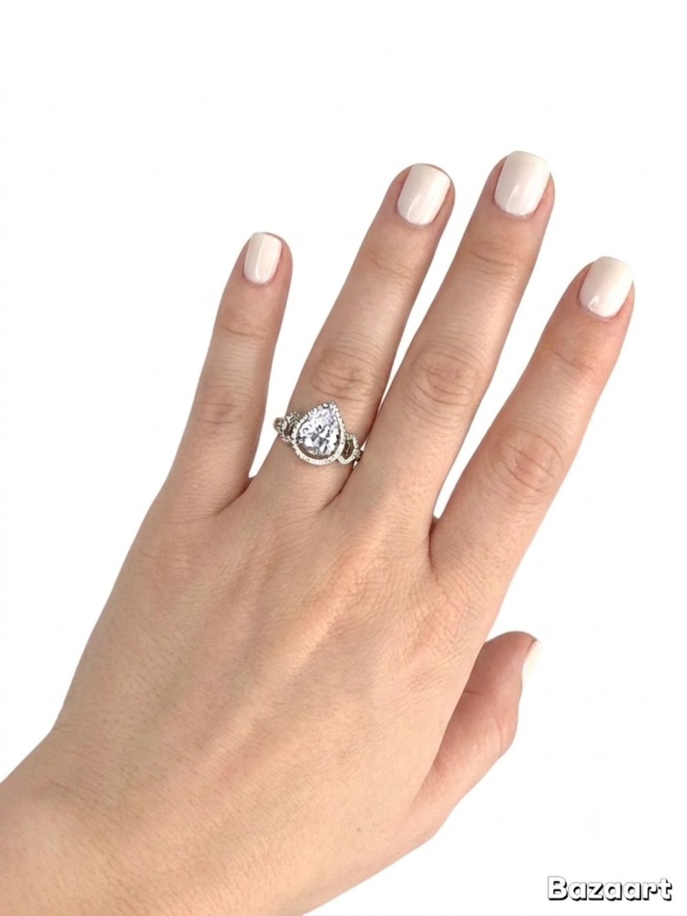 JTV Bella Luce Pear Cut CZ Halo Ring Size 6 Sterling silver 925